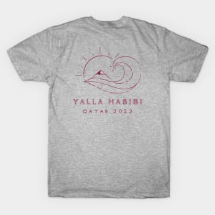 yalla habibi - Qatar 2022 - maroon - wave, sun, surf, mountain T-Shirt
